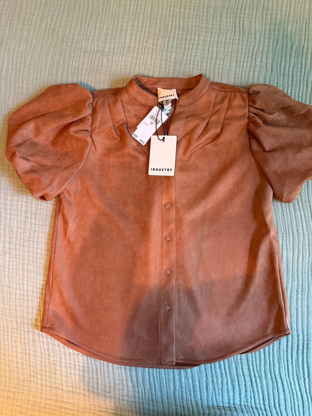 INDUSTRY Small Peanut Puff Sleeve Top Polyester Spandex Blend